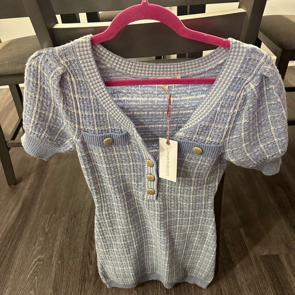 Loveshackfancy blue sweater dress NWT